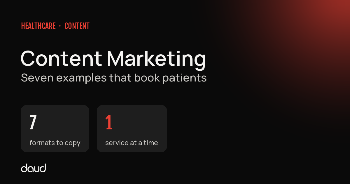 Healthcare content marketing with examples: seven content formats that book patients, built one service at a time